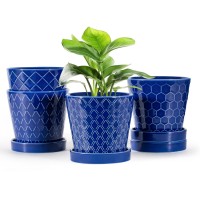 Efispss Ceramic Plant Pots 5Inch Pots For Indoor Plants Planters With Drainage Holes And Ceramic Tray Plant Lover Gift Deskto