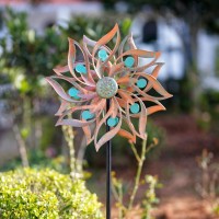 Viveta Metal Wind Spinners Outdoor Vintage Kinetic Wind Spinner Garden Pinwheels With Metal Stake For Patio Lawn Garden 59 * 13.4 Inch