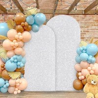 Modfuns Set Of 3 Wedding Arch Cover Silver Sequins Arch Cover 4Ft 5Ft 6Ft Metallic Arch Stand Cover Spandex Arch Backdrop Cover Payette Glitter Arch Cover For Birthday Party Wedding Decoration