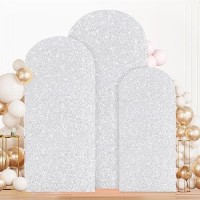 Modfuns Set Of 3 Wedding Arch Cover Silver Sequins Arch Cover 4Ft 5Ft 6Ft Metallic Arch Stand Cover Spandex Arch Backdrop Cover Payette Glitter Arch Cover For Birthday Party Wedding Decoration