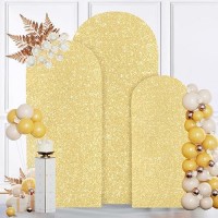 Modfuns 4Ft 5Ft 6Ft Sequin Arch Cover Gold Wedding Arch Cover Set Of 3 Metallic Arch Cover Fitted Spandex Arch Stand Cover 2-Sided Use Arch Cover Backdrop Fabric For Wedding Ceremony Reception