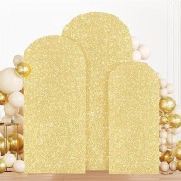 Modfuns 4Ft 5Ft 6Ft Sequin Arch Cover Gold Wedding Arch Cover Set Of 3 Metallic Arch Cover Fitted Spandex Arch Stand Cover 2-Sided Use Arch Cover Backdrop Fabric For Wedding Ceremony Reception