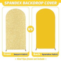 Modfuns 4Ft 5Ft 6Ft Sequin Arch Cover Gold Wedding Arch Cover Set Of 3 Metallic Arch Cover Fitted Spandex Arch Stand Cover 2-Sided Use Arch Cover Backdrop Fabric For Wedding Ceremony Reception