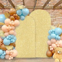 Modfuns 4Ft 5Ft 6Ft Sequin Arch Cover Gold Wedding Arch Cover Set Of 3 Metallic Arch Cover Fitted Spandex Arch Stand Cover 2-Sided Use Arch Cover Backdrop Fabric For Wedding Ceremony Reception