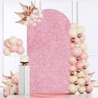 Modfuns Sequin Arch Cover Pink Gold Spandex Arch Cover 3.3X6.6Ft Glitter Arch Backdrop Cover Glitter Arch Covers Stretchy Backdrop Wedding Arch Covers For Theme Birthday Party Reception Supplies