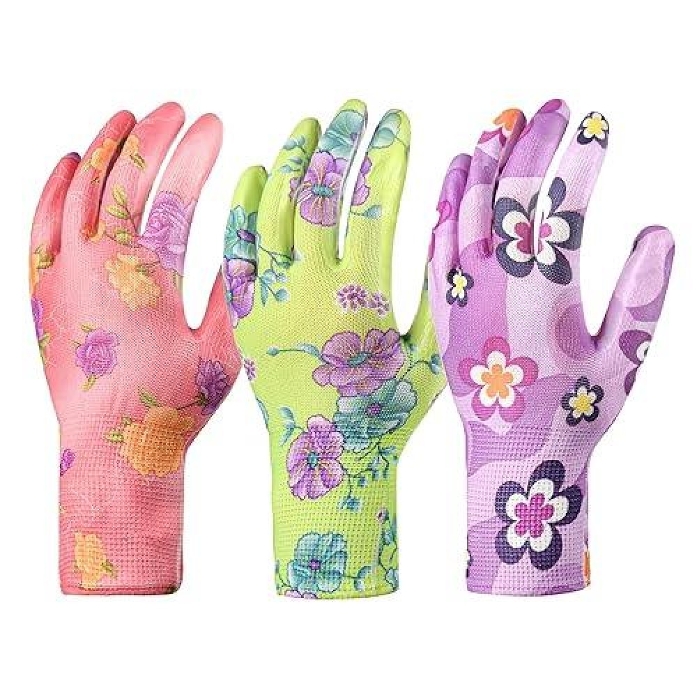 Care Home 3 Pairs Garden Gloves For Women Breathable Nitrile Coated Gardening Work Gloves For Women Medium Size