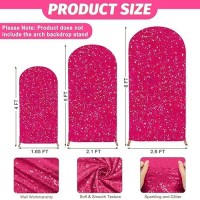 Modfuns Set Of 3 Sequins Arch Cover Hot Pink Shimmer Arch Stand Cover 4Ft 5Ft 6Ft Stretchy Spandex Arch Covers Round Top Arch Backdrop Cover Glittery Chiara Cover For Birthday Party Event Decor