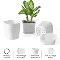 Bisenwin Small Pots For Plants 4 Inch Plant Pot Indoor Square Mini Plastic Flower Pots Outdoor For Garden White5Pcs 4 Inch