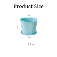 Bisenwin Small Pots For Plants 6 Inch Plant Pot Indoor Square Mini Plastic Flower Pots Outdoor For Garden Blue 5Pcs 6 Inch