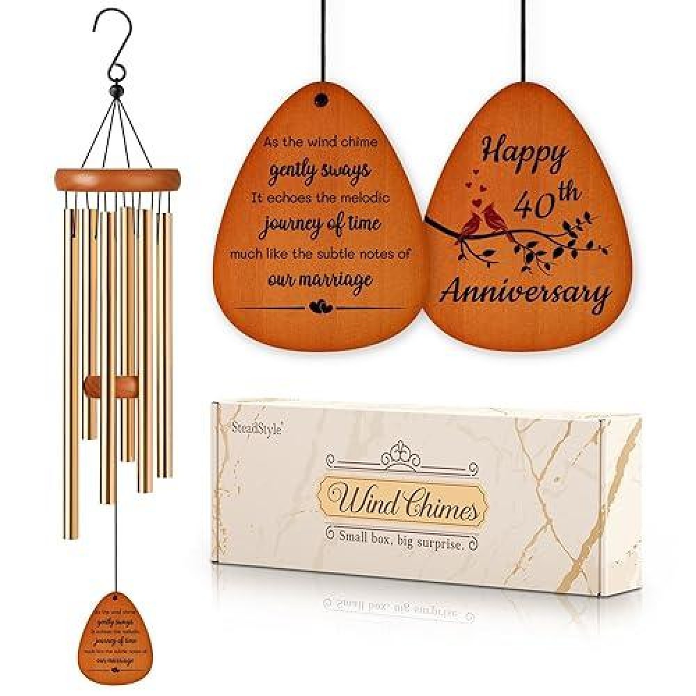 Steadstyle 40Th Anniversary Wind Chime  Happy 40Th Anniversary Decorations For Couples  Parents  Husband  Wife  Friends  40 Years Marriage Keepsake Gifts Ideas For Her Him