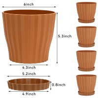 Qrrica Plant Pots 6 Inch Pots  5 Pack Flower Pots Outdoor Indoor  Planters With Drainage Hole And Tray Saucer-Orange