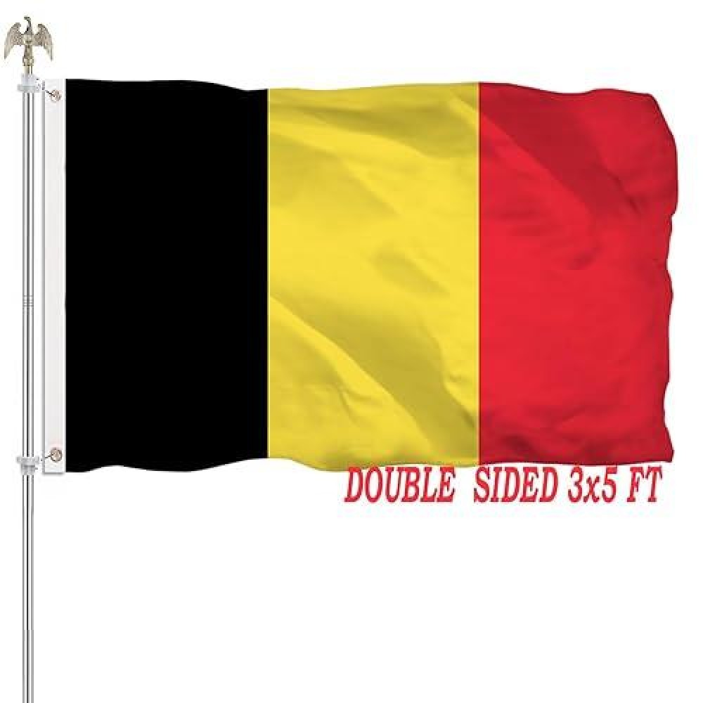 Double Sided Belgian Belgium Flag For Outdoor Vivid Color 3X5 Ft Belgium Country Flag Banner Heavy Duty 210D Nylon Cloth With 2 Brass Grommets