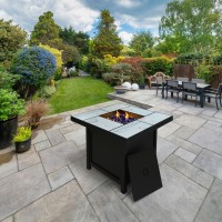 Four Seasons Courtyard 32 Steel 50K Btu Smokeless Propane Gas Fire Pit Square Table Fireplace For Outdoor Backyard Patio Deck