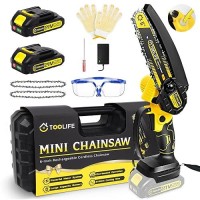 Toolife Mini Chainsaw Cordless 6 Inch  Handhled Chainsaw With 2 Batteries & Auto Oiling System  Electric Chainsaw For Tree/Wood Cutting  Best Christmas Birthday Gifts For Men Dad Him Stocking Stuffers