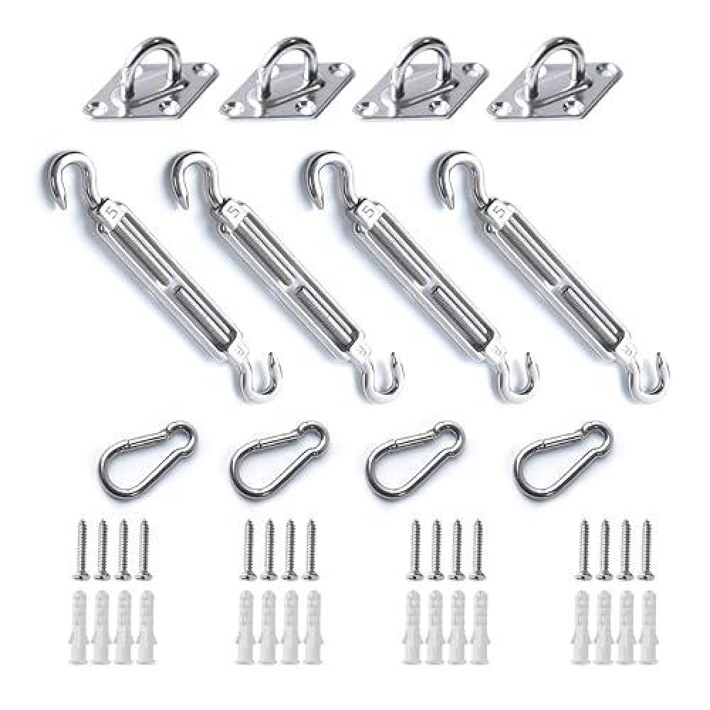 Shade Sail Hardware Kit  304 Stainless Steel Anti-Rust Fixing Hardware For Square And Triangle Shade Sails (12-Piece Set + 16 Screws)