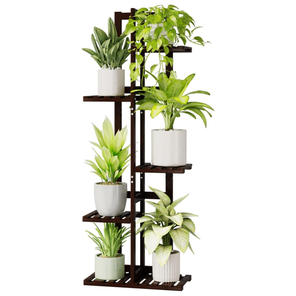 Bamworld Plant Stand Indoor 5 Tier Bamboo Corner Plant Shelf For Multiple Plants Small Tiered Flower Stand For Window Garden B