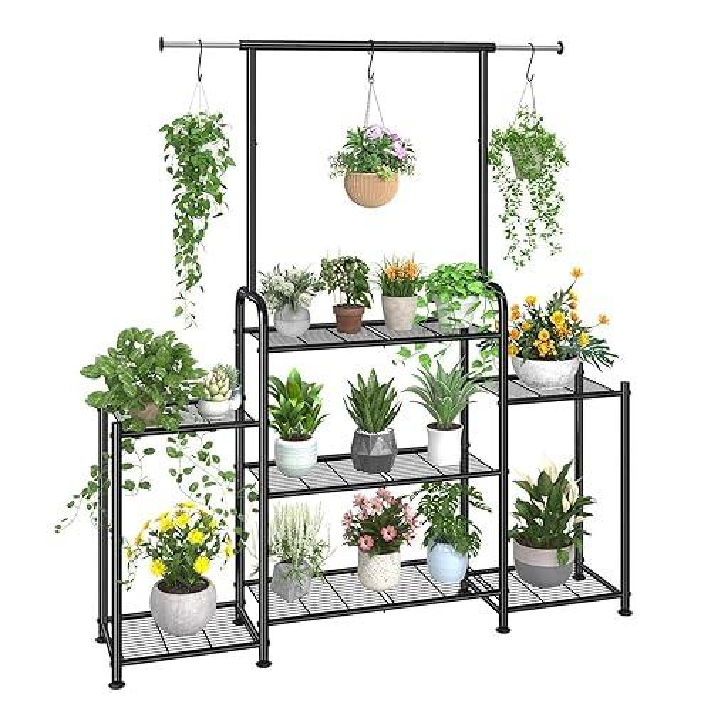 Simple Trending Plant Stand Indoor Outdoor  Metal 3 Tier Tall Hanging Plant Shelf For Multiple Flower Planter Large Heavy Duty Ladder Plant Holder For Garden  Black