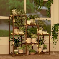 Bamworld Plant Stand Indoor With Flower Fairy Lights Battery Plant Shelf Wood Plant Rack For Multiple Plants 3 Tiers Ladder Plan