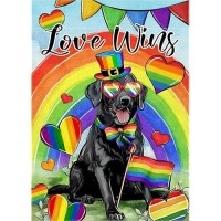 Covido Love Wins Rainbow Black Labrador Dog Decorative Garden Flag Lgbtq Pet Heart Pride Month Yard Outside Decorations Gay Le