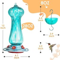 Hummingbird Feeders For Outdoors 28 Fluid Ounces Hand Blown Glass Hummingbirds Feeder With Ant Moat Hook Garden Backyard Decor