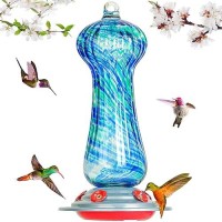 Hummingbird Feeders For Outdoors 28 Fluid Ounces Hand Blown Glass Hummingbirds Feeder With Ant Moat Hook Garden Backyard Decor