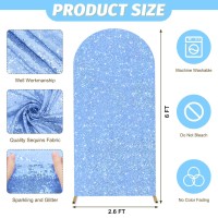 Modfuns Baby Blue Sequins Arch Cover 2.6X6Ft Fitted Arch Cover Spandex Arch Backdrop Cover 2-Sided Use Arch Stand Cover Vintage Balloon Arch Covers For Birthday Party Banquet Event Decorations