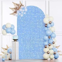 Modfuns Arch Covers Sequin Light Blue Spandex Arch Cover 6.6Ft Glitter Arch Cover Backdrop Fabric Wedding Arch Covers Stretchy Backdrop Sequin Arch Backdrop Cover For Party Anniversary Birthday Decor