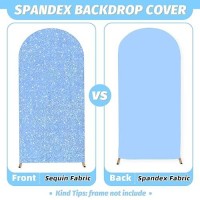 Modfuns Arch Covers Sequin Light Blue Spandex Arch Cover 6.6Ft Glitter Arch Cover Backdrop Fabric Wedding Arch Covers Stretchy Backdrop Sequin Arch Backdrop Cover For Party Anniversary Birthday Decor