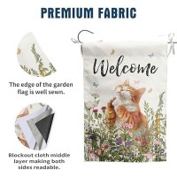 Spring Cat Garden Flags For Outside Summer Flower Garden Flag Floral Orange Cat Flag Welcome Yard Flags 12X18 Double Sided Mini