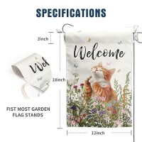 Spring Cat Garden Flags For Outside Summer Flower Garden Flag Floral Orange Cat Flag Welcome Yard Flags 12X18 Double Sided Mini