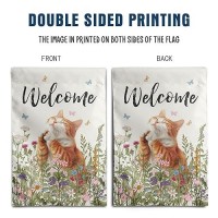 Spring Cat Garden Flags For Outside Summer Flower Garden Flag Floral Orange Cat Flag Welcome Yard Flags 12X18 Double Sided Mini