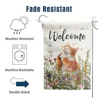 Spring Cat Garden Flags For Outside Summer Flower Garden Flag Floral Orange Cat Flag Welcome Yard Flags 12X18 Double Sided Mini