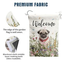 Spring Summer Flower Garden Flag Pug Outdoor Flag Floral Dog Garden Flags For Outside Small Yard Welcome Flags 12X18 Double Side