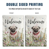 Spring Summer Flower Garden Flag Pug Outdoor Flag Floral Dog Garden Flags For Outside Small Yard Welcome Flags 12X18 Double Side