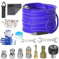 Nifual 200Ft Sewer Jetter Kit For Pressure Washer 5800Psi Drain Cleaner Hose 14 Inch Npt Corner Rotating And Button Hose Sewe