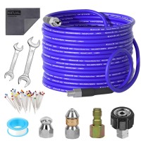 Nifual 25Ft Sewer Jetter Kit For Pressure Washer 5800Psi Drain Cleaner Hose 14 Inch Npt Corner Rotating And Button Hose Sewer