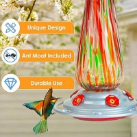 Hummingbird Feeder Hand Blown Glass Large 27 Floz Never Fade 5 Feeding Ports Includes An Ant Moat Metal Hook Hanging Wires