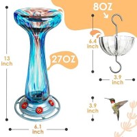 Hummingbird Feeder Hand Blown Glass Large 27 Floz Never Fade 5 Feeding Ports Includes An Ant Moat Metal Hook Hanging Wires