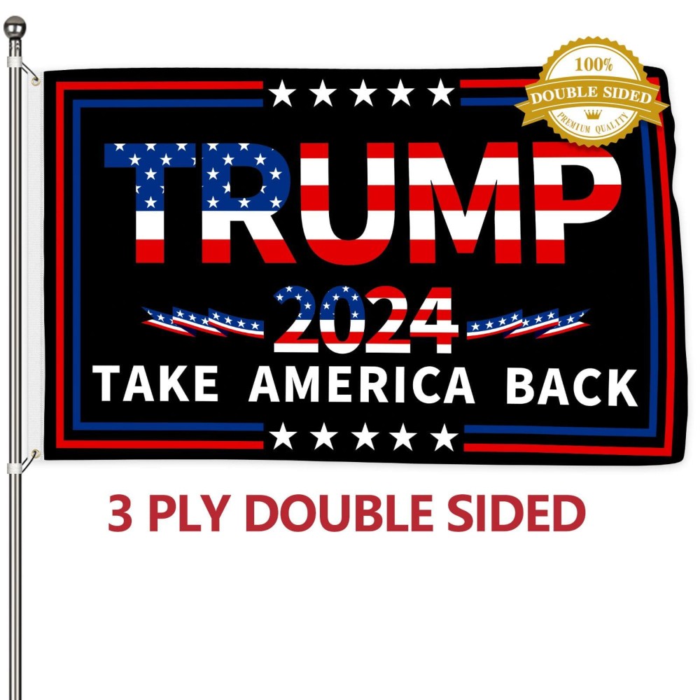 Probsin Trump 2024 Flag 3X5 Ft Decorations Outdoor Double Sided 3 Ply Heavy Duty Black Flag Take America Back Banner Party Suppl