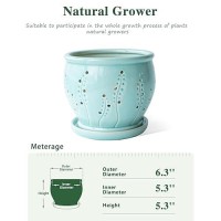 Orchid Pot 6.3 Inch  Orchid Pots With Holes & Saucer  Orchid Pot For Repotting  Beatiful Ice Cracked Glaze Ceramic Plant Pot Indoor Planter  Breathable Slotted Orchids Planter(Water Blue)