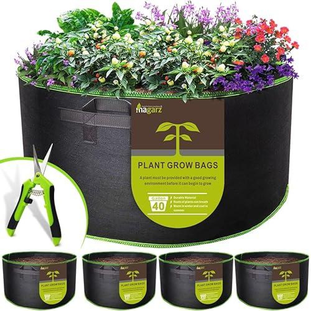 Magarz 4Pack 40 Gallon Fabric Flower Pots Garden Felt Grow Bags With Handle Black