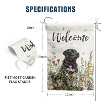 Spring Summer Garden Flag Floral Black Lab Yard Flag Flower Labrador Dog Garden Flags For Outside Small Outdoor Welcome Flags 12