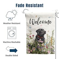 Spring Summer Garden Flag Floral Black Lab Yard Flag Flower Labrador Dog Garden Flags For Outside Small Outdoor Welcome Flags 12