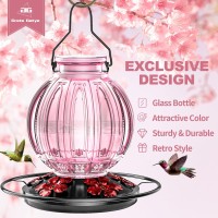 Glass Hummingbird Feeder For Outdoors Hanging  Bird Nectar Feeder With Perch & 5 Flower Feeding Ports  26 Oz Leak Proof For Outside Garden Decor Backyard  Gifts For Women Mom  Pink