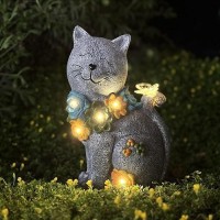 Solar Cat Statue Outdoor Garden Decor  Cat Figurines Garden Outside Decortaion For Patio  Lawn  Porch & Yard  Solar Resin Succulent Cat Statue Garden Statues For Cat Lovers  Gift For Mom Or Women