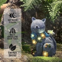 Solar Cat Statue Outdoor Garden Decor  Cat Figurines Garden Outside Decortaion For Patio  Lawn  Porch & Yard  Solar Resin Succulent Cat Statue Garden Statues For Cat Lovers  Gift For Mom Or Women