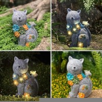 Solar Cat Statue Outdoor Garden Decor  Cat Figurines Garden Outside Decortaion For Patio  Lawn  Porch & Yard  Solar Resin Succulent Cat Statue Garden Statues For Cat Lovers  Gift For Mom Or Women