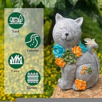 Solar Cat Statue Outdoor Garden Decor  Cat Figurines Garden Outside Decortaion For Patio  Lawn  Porch & Yard  Solar Resin Succulent Cat Statue Garden Statues For Cat Lovers  Gift For Mom Or Women