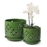 Efispss Orchid Pots With Holes 56 Inch Ceramic Plant Pots With Drainage Holes And Tray Enhanced Drainage And Ventilation Flower