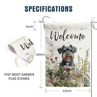 Spring Summer Garden Flag Floral Schnauzer Yard Flag Flower Dog Garden Flags For Outside Small Outdoor Welcome Flags 12X18 Doubl